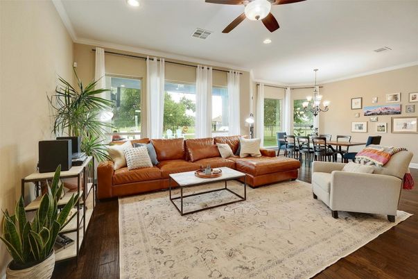 Chandelier, Dining room, Interior, Living room, Recessed Lighting, Wood Texture Flooring