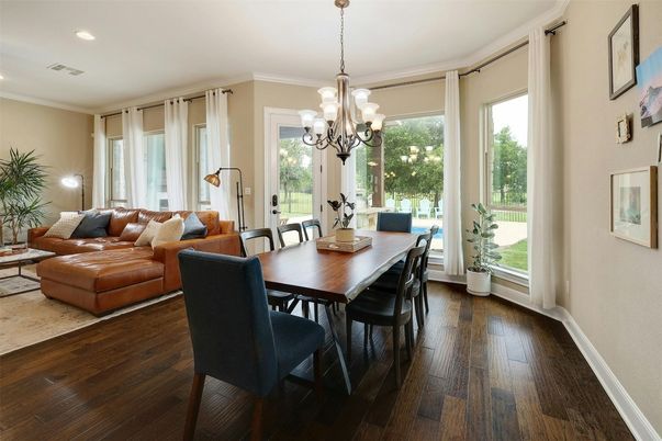 Chandelier, Dining room, Interior, Living room, Recessed Lighting, Wood Texture Flooring