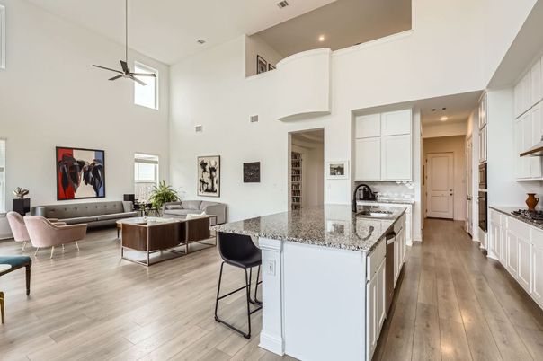 Interior, Kitchen, Living room, Recessed Lighting, Wood Texture Flooring