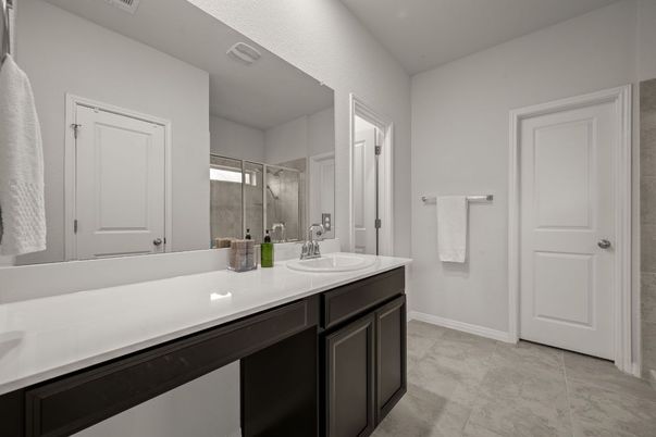 Bathroom, Dual Sink Vanities, Glass Shower, Interior