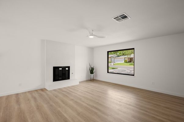 Empty room, Fireplace, Interior, Wood Texture Flooring