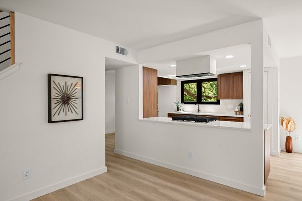 Interior, Kitchen, Recessed Lighting, Wood Texture Flooring