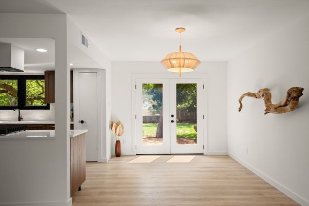 Interior, Kitchen, Pendant Lights, Recessed Lighting, Wood Texture Flooring