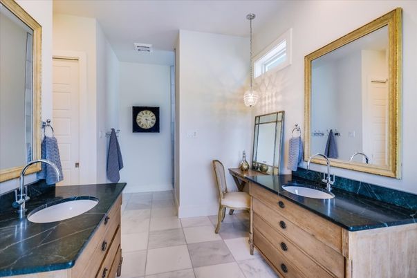Bathroom, Dual Sink Vanities, Interior, Marble, Pendant Lights