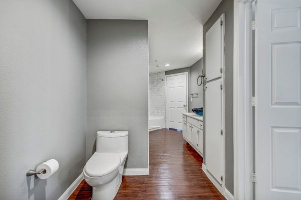 Bathroom, Interior, Recessed Lighting, Wood Texture Flooring