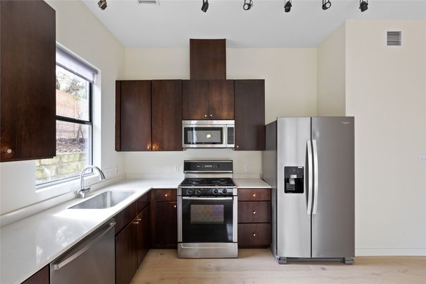 Interior, Kitchen, Stainless Steel Appliances, Wood Texture Flooring