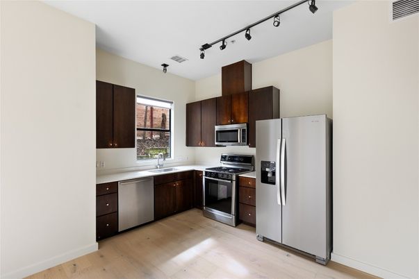 Interior, Kitchen, Stainless Steel Appliances, Wood Texture Flooring