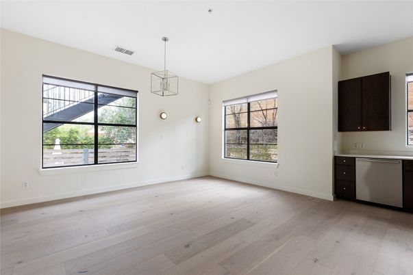 Empty room, Interior, Pendant Lights, Wood Texture Flooring