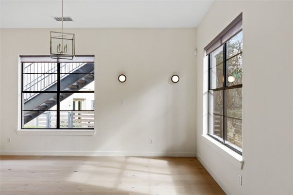 Empty room, Interior, Pendant Lights, Wood Texture Flooring