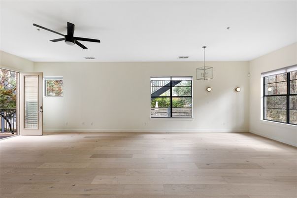 Empty room, Interior, Pendant Lights, Wood Texture Flooring
