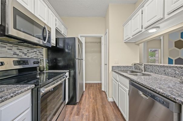 Interior, Kitchen, Stainless Steel Appliances, Wood Texture Flooring