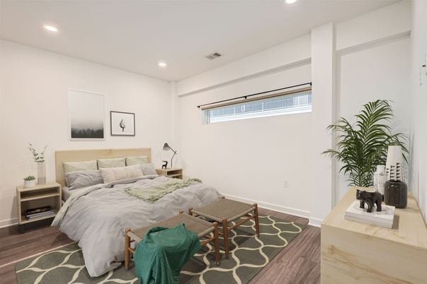 Bedroom, Interior, Recessed Lighting, Wood Texture Flooring