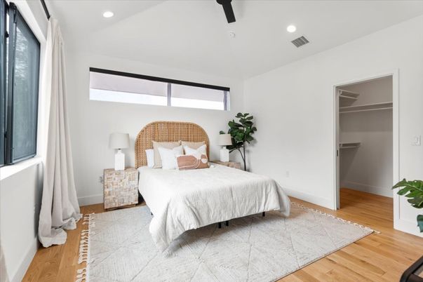 Bedroom, Interior, Recessed Lighting, Wood Texture Flooring