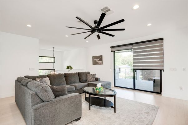 Interior, Living room, Pendant Lights, Recessed Lighting, Wood Texture Flooring
