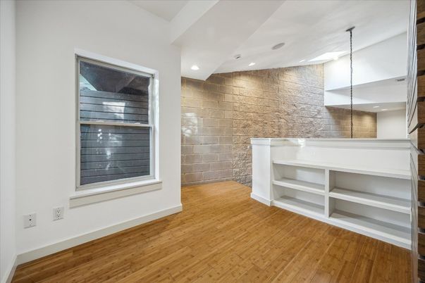 Interior, Recessed Lighting, Stone Walls, Wood Texture Flooring