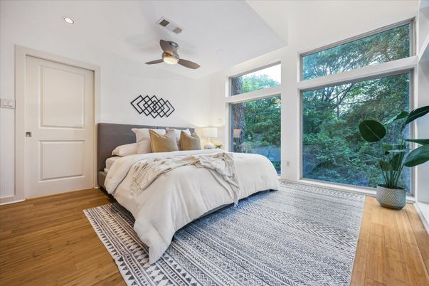 Bedroom, Interior, Recessed Lighting, Wood Texture Flooring