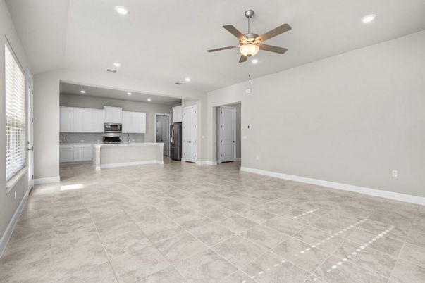Empty room, Interior, Kitchen, Recessed Lighting, Stainless Steel Appliances