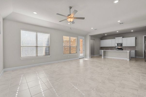 Empty room, Interior, Kitchen, Recessed Lighting, Stainless Steel Appliances