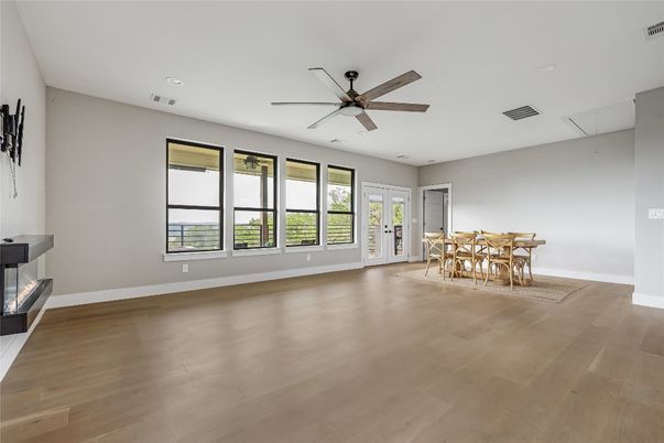 Dining room, Interior, Recessed Lighting, Wood Texture Flooring
