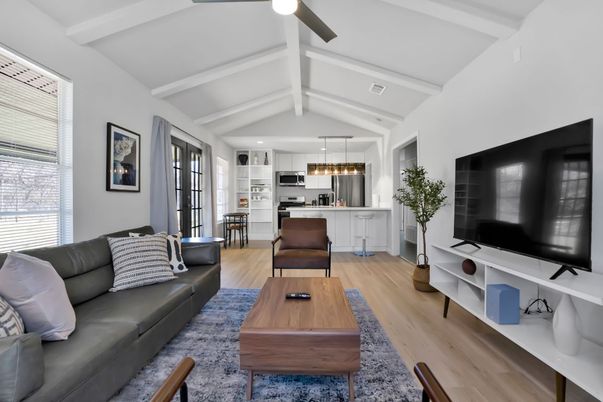 Interior, Kitchen, Living room, Pendant Lights, Recessed Lighting, Stainless Steel Appliances, Wood Texture Flooring