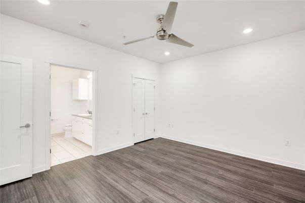 Bathroom, Empty room, Interior, Recessed Lighting, Wood Texture Flooring