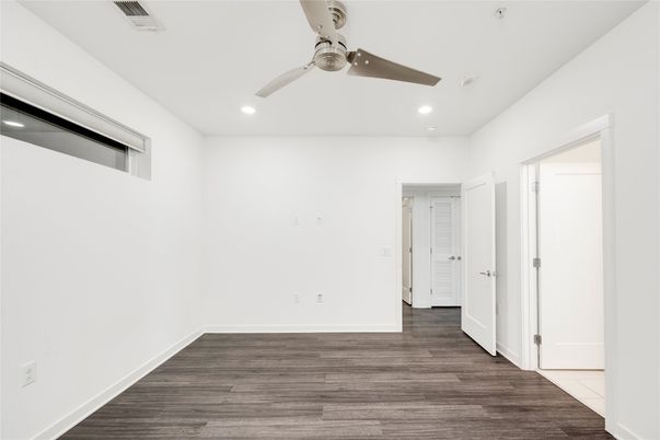 Empty room, Interior, Recessed Lighting, Wood Texture Flooring