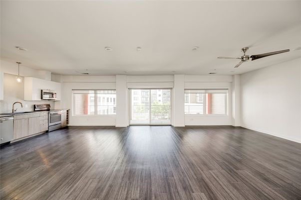 Empty room, Interior, Kitchen, Pendant Lights, Wood Texture Flooring