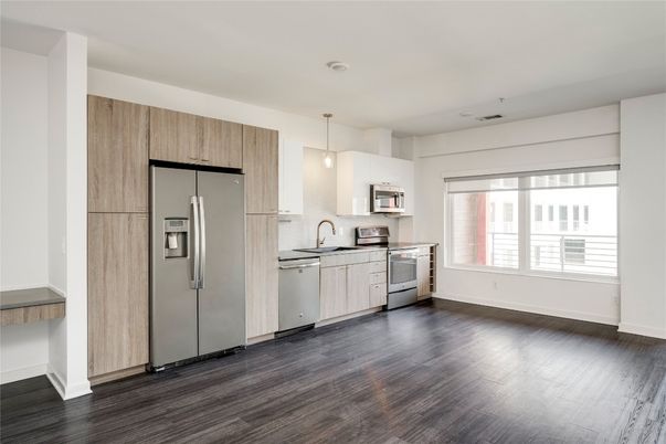 Interior, Kitchen, Pendant Lights, Stainless Steel Appliances, Wood Texture Flooring