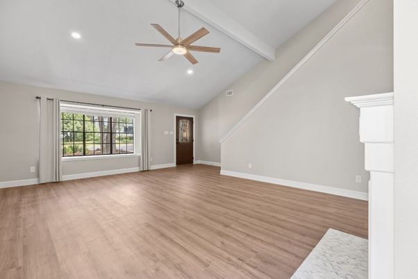 Empty room, Interior, Recessed Lighting, Wood Texture Flooring