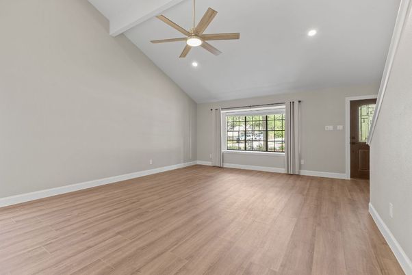 Empty room, Interior, Recessed Lighting, Wood Texture Flooring