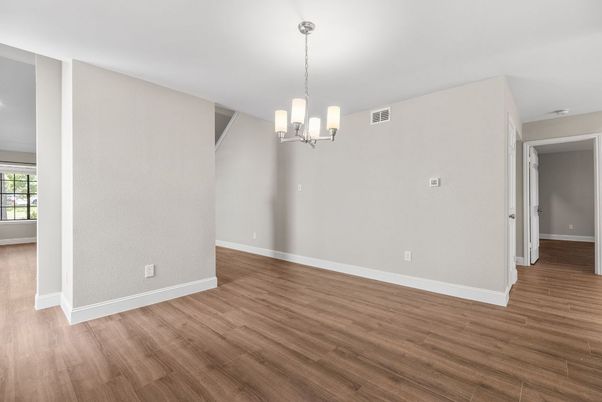 Chandelier, Empty room, Interior, Pendant Lights, Wood Texture Flooring
