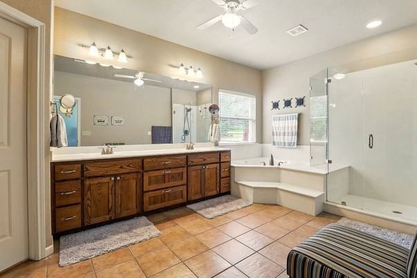 Bathroom, Dual Sink Vanities, Glass Shower, Interior, Recessed Lighting
