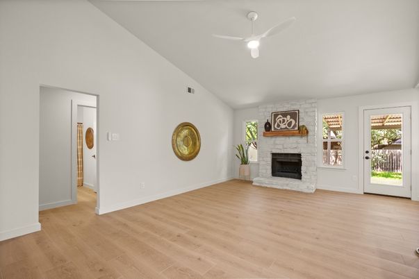 Empty room, Fireplace, Interior, Wood Texture Flooring