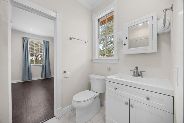 Bathroom, Interior, Recessed Lighting, Wood Texture Flooring