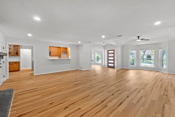 Empty room, Interior, Recessed Lighting, Wood Texture Flooring