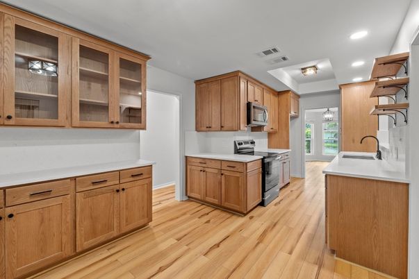 Interior, Kitchen, Recessed Lighting, Wood Texture Flooring