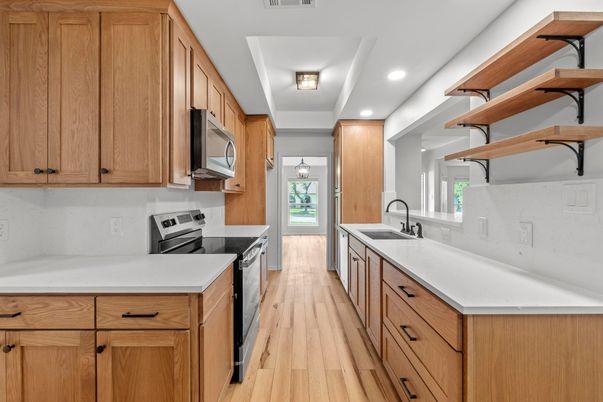 Interior, Kitchen, Recessed Lighting, Wood Texture Flooring