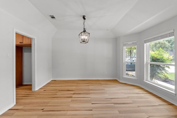 Empty room, Interior, Pendant Lights, Wood Texture Flooring