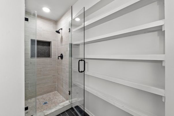 Bathroom, Glass Shower, Interior, Recessed Lighting