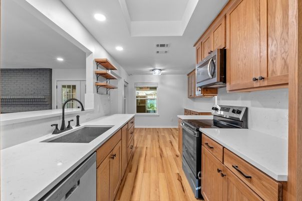 Interior, Kitchen, Recessed Lighting, Wood Texture Flooring