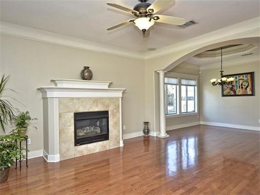 Chandelier, Empty room, Fireplace, Interior, Wood Texture Flooring