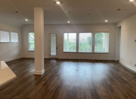 Empty room, Interior, Recessed Lighting, Wood Texture Flooring