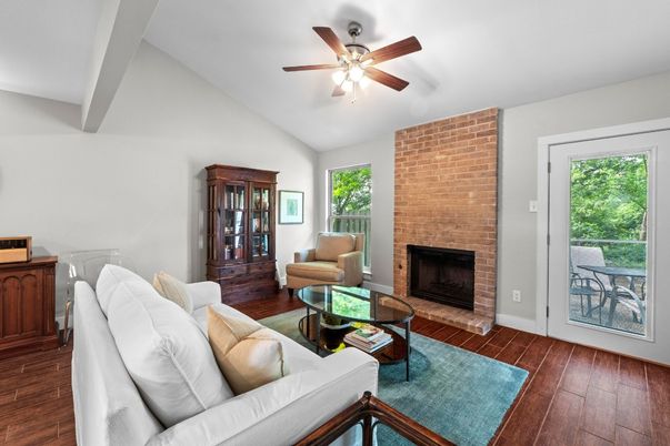 Fireplace, Interior, Living room, Stone Walls, Wood Texture Flooring