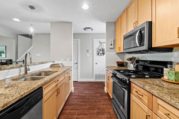 Interior, Kitchen, Pendant Lights, Recessed Lighting, Wood Texture Flooring