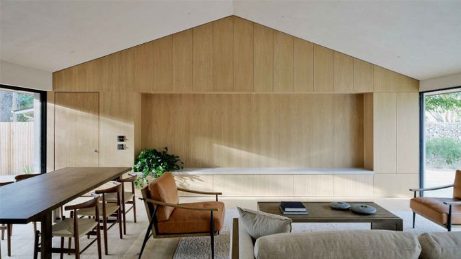 Dining room, Interior, Recessed Lighting, Wooden Walls