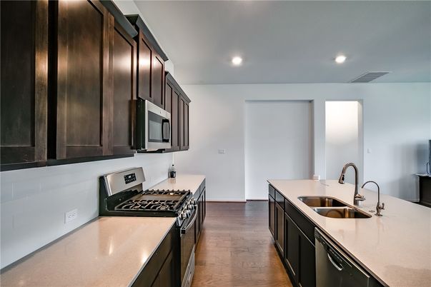 Interior, Kitchen, Recessed Lighting, Wood Texture Flooring