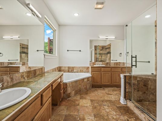 Bathroom, Dual Sink Vanities, Glass Shower, Interior, Recessed Lighting