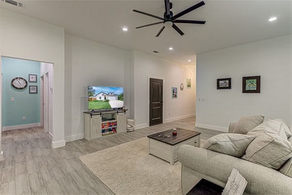 Interior, Living room, Recessed Lighting, Wood Texture Flooring
