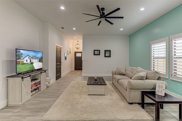 Interior, Living room, Recessed Lighting, Wood Texture Flooring