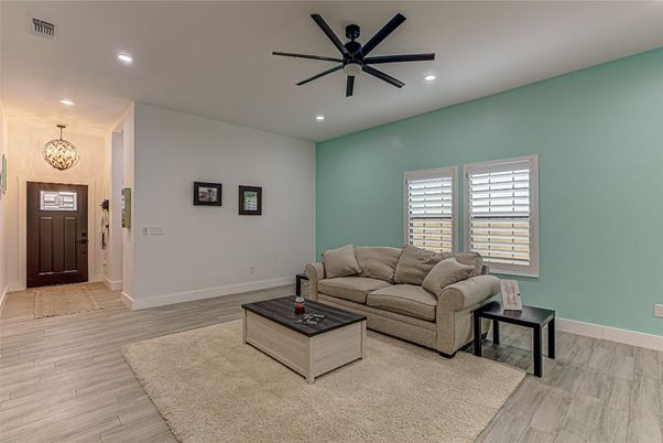 Interior, Living room, Recessed Lighting, Wood Texture Flooring